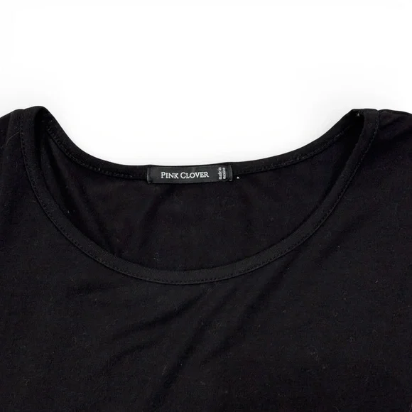 Pink Clover Black Jersey Knit Blouse Size S | Puff Sleeve Top - Picture 6 of 7